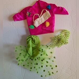 Barbie Dance Club 1989 Hot Pink Jacket with Lime Green Polka Dot Tulle Skirt Set